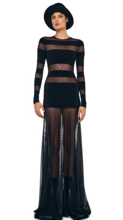 SPLICED LONG SLEEVE FLARED GOWN 10 SPLICED LONG SLEEVE FLARED GOWN -Norma Kamali 1 29 25f25nk03651