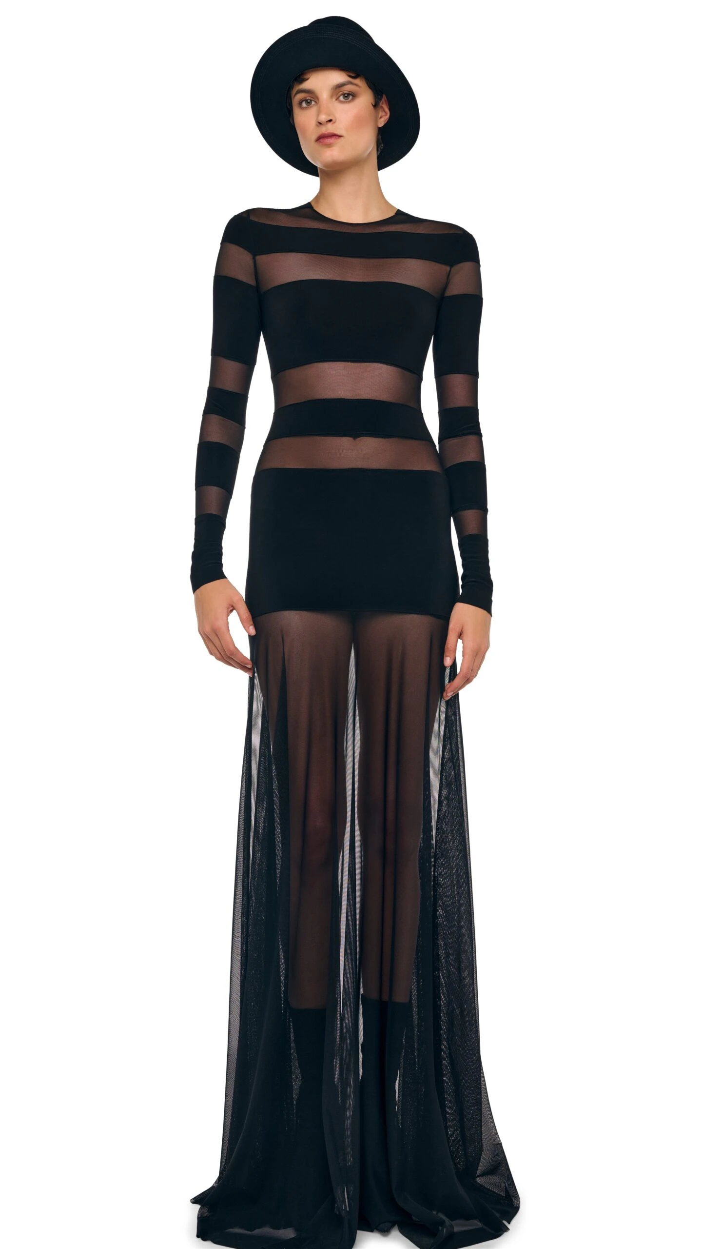 SPLICED LONG SLEEVE FLARED GOWN 4 SPLICED LONG SLEEVE FLARED GOWN - Image 4