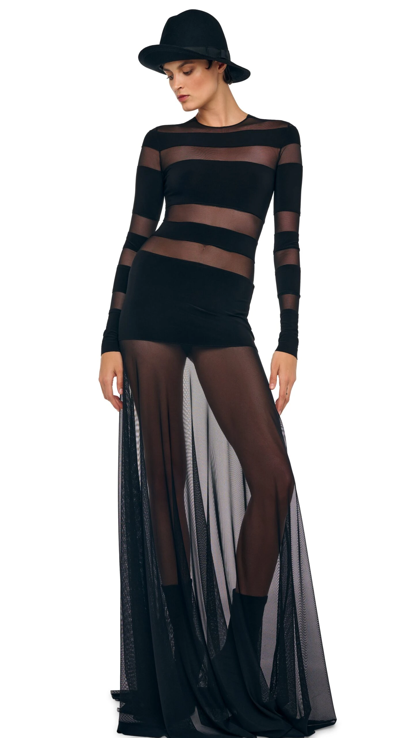 SPLICED LONG SLEEVE FLARED GOWN 5 SPLICED LONG SLEEVE FLARED GOWN - Image 5