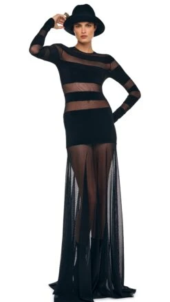 SPLICED LONG SLEEVE FLARED GOWN 12 SPLICED LONG SLEEVE FLARED GOWN -Norma Kamali 1 29 25f25nk03706