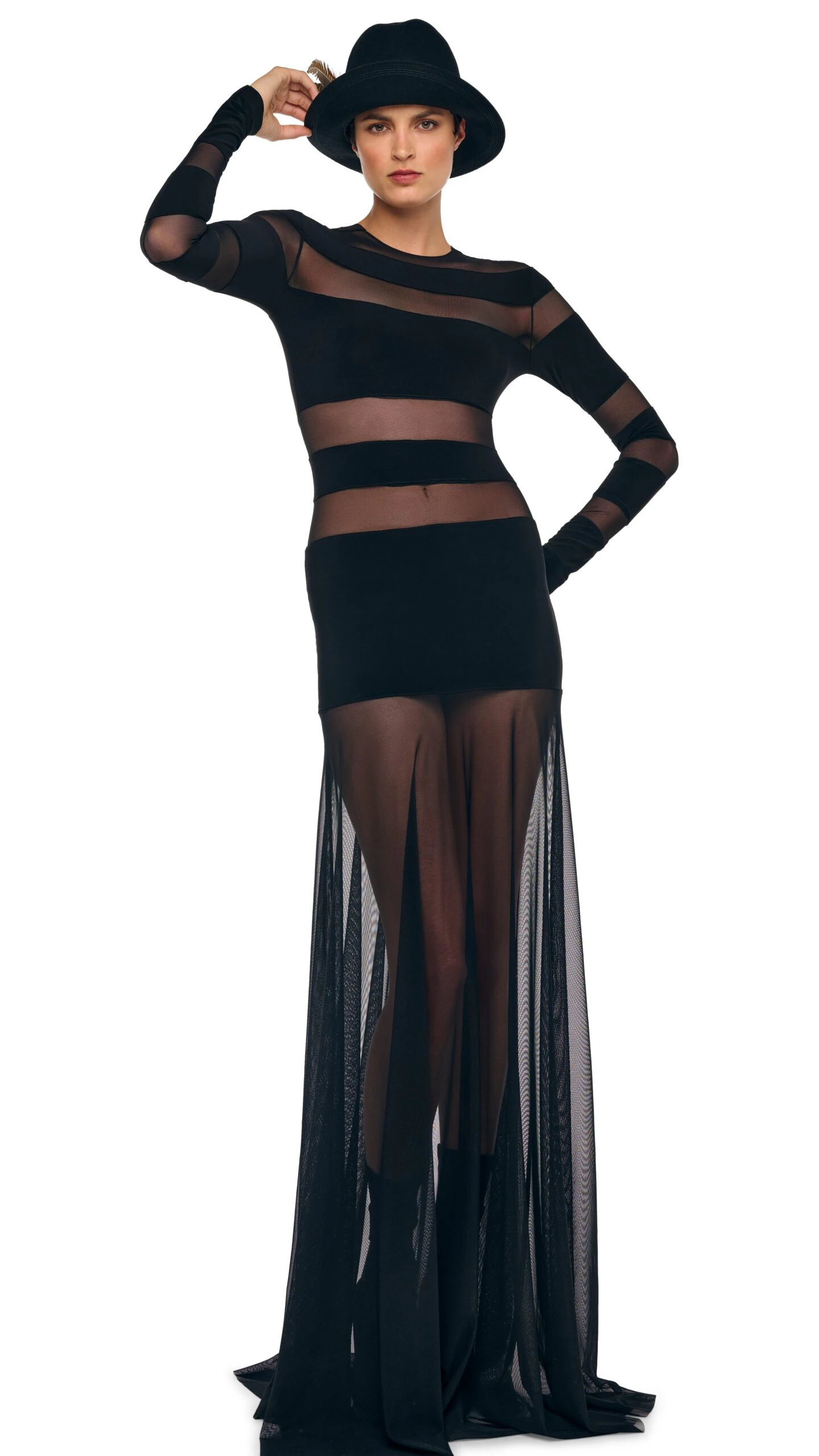 SPLICED LONG SLEEVE FLARED GOWN 6 SPLICED LONG SLEEVE FLARED GOWN - Image 6