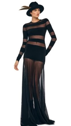 SPLICED LONG SLEEVE FLARED GOWN