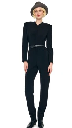 LS V NECK ZIP FRONT TAPERED JUMPSUIT