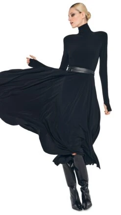 LS SHOULDER PAD TURTLE FLARED DRESS -Norma Kamali 1 30 24nk00521