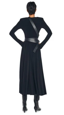 LS SHOULDER PAD V NECK FLARED DRESS 11 LS SHOULDER PAD V NECK FLARED DRESS -Norma Kamali 1 30 24nk00635