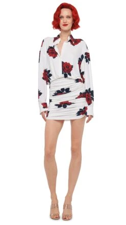 OVERSIZED BF NK SHIRT SHIRRED BOTTOM MINI DRESS