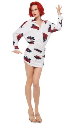 OVERSIZED BF NK SHIRT SHIRRED BOTTOM MINI DRESS -Norma Kamali 11 21 24pf25nk08041