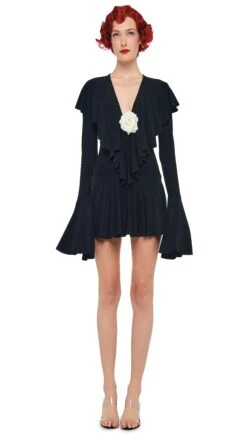 LS DEEP V RUFFLE MINI DRESS -Norma Kamali 11 21 24pf25nk09421