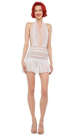 RUFFLE HALTER MINI DRESS