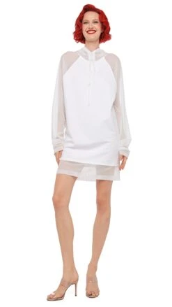 OVERSIZED RAGLAN SLEEVE HOODED MINI DRESS W/ MESH