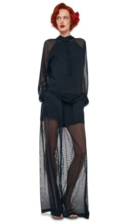 OS RAGLAN SLEEVE HOODED TOP W/ MESH