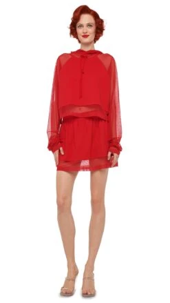 OVERSIZED RAGLAN SLEEVE HOODED CROPPED TOP W/ MESH