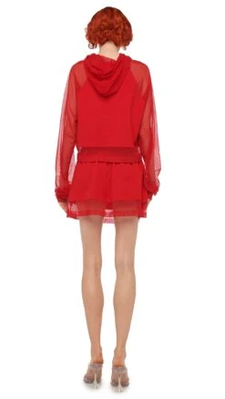 OVERSIZED RAGLAN SLEEVE HOODED CROPPED TOP W/ MESH -Norma Kamali 11 22 24pf25nk15703