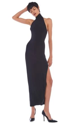 HALTER TURTLE SIDE SLIT GOWN -Norma Kamali 11 28 22nk00903