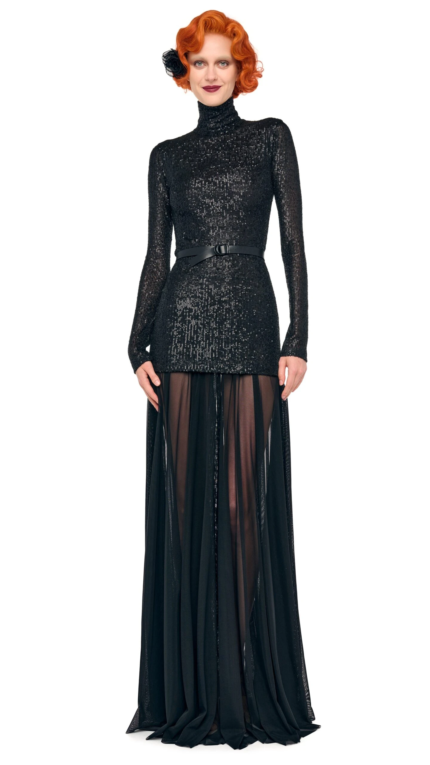 LS TURTLENECK COMBO FLARED GOWN 1 LS TURTLENECK COMBO FLARED GOWN