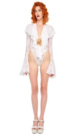 LONG SLEEVE DEEP V RUFFLE BODYSUIT