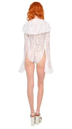 LONG SLEEVE DEEP V RUFFLE BODYSUIT -Norma Kamali 5 14 25res25nk04530