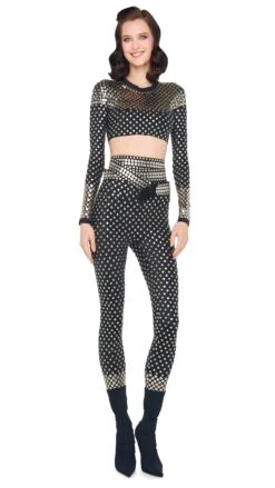 Norma Kamali STUD CREWNECK CROPPED TOP