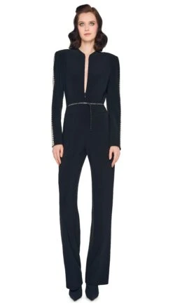 STUD ZIP FRONT STRAIGHT LEG JUMPSUIT -Norma Kamali 5 15 24nk07834