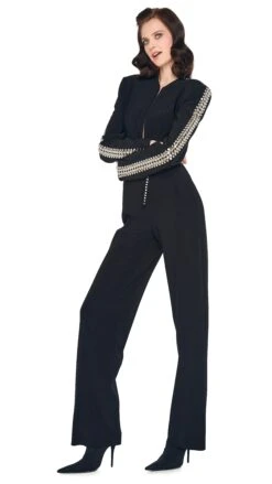 STUD ZIP FRONT STRAIGHT LEG JUMPSUIT -Norma Kamali 5 15 24nk07854