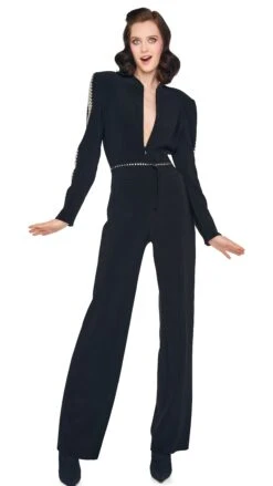 STUD ZIP FRONT STRAIGHT LEG JUMPSUIT -Norma Kamali 5 15 24nk07866