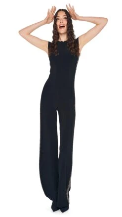 GUNMETAL STUD SLEEVELESS JUMPSUIT 12 GUNMETAL STUD SLEEVELESS JUMPSUIT -Norma Kamali 5 15 24nk08096