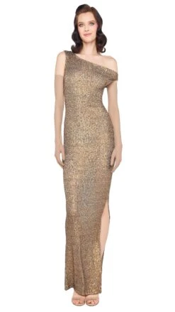 DROP SHOULDER GOWN W/ SIDE SLIT