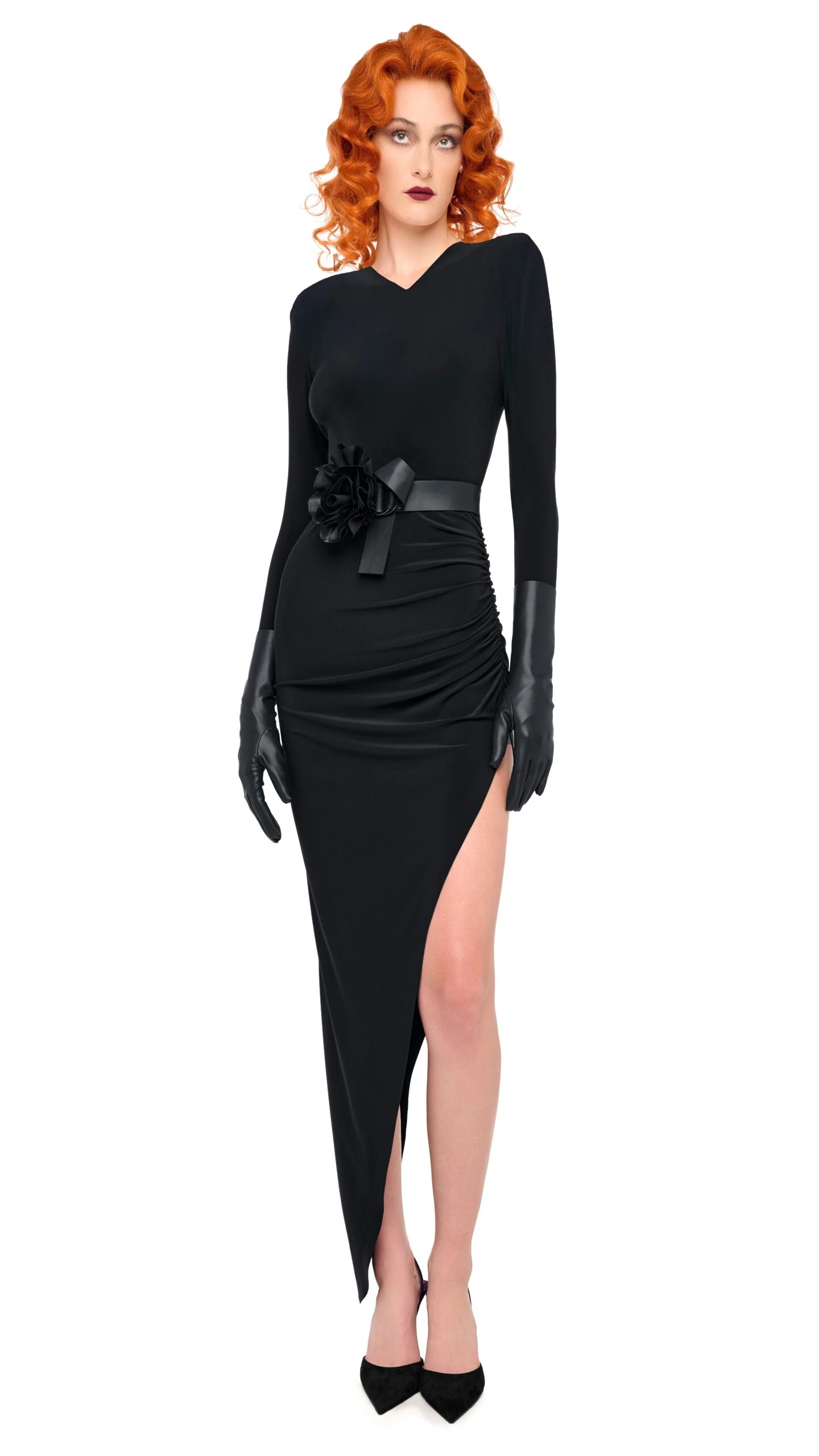 LS SHOULDER PAD V NECK SIDE DRAPE GOWN 1 LS SHOULDER PAD V NECK SIDE DRAPE GOWN