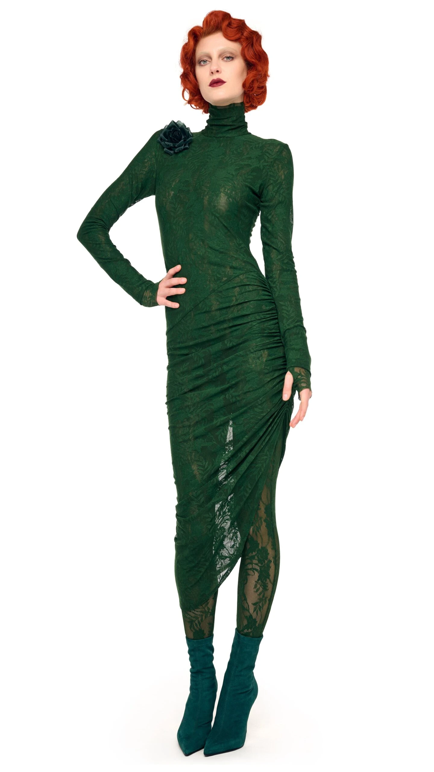 TURTLENECK SIDE DRAPE DRESS 1 TURTLENECK SIDE DRAPE DRESS