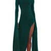 OPEN BACK RIBBON SLEEVE WIDE SLIT GOWN