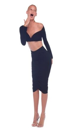 SHIRRED SKIRT TO KNEE 18 SHIRRED SKIRT TO KNEE -Norma Kamali 8 24 22 nk 00212 ef9b6742 c8d9 4ccb 816e 01fd7afc9e03