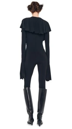 LS DEEP V RUFFLE CATSUIT W/ FOOTIE -Norma Kamali 8 27 24nk00089