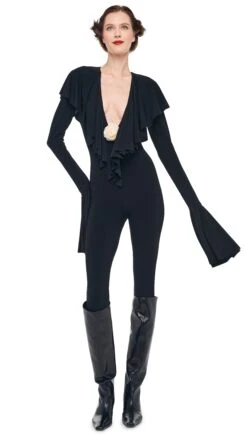 LS DEEP V RUFFLE CATSUIT W/ FOOTIE