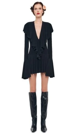 LS DEEP V RUFFLE MINI DRESS -Norma Kamali 8 27 24nk00363