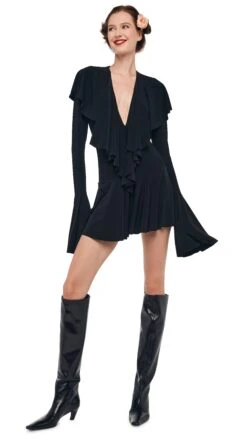 LS DEEP V RUFFLE MINI DRESS -Norma Kamali 8 27 24nk00376