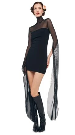 RIBBON SLEEVE TURTLE MINI DRESS