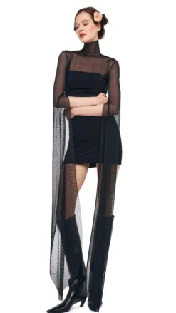 RIBBON SLEEVE TURTLE MINI DRESS 11 RIBBON SLEEVE TURTLE MINI DRESS -Norma Kamali 8 27 24nk00843