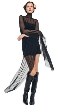 RIBBON SLEEVE TURTLE MINI DRESS 12 RIBBON SLEEVE TURTLE MINI DRESS -Norma Kamali 8 27 24nk00885