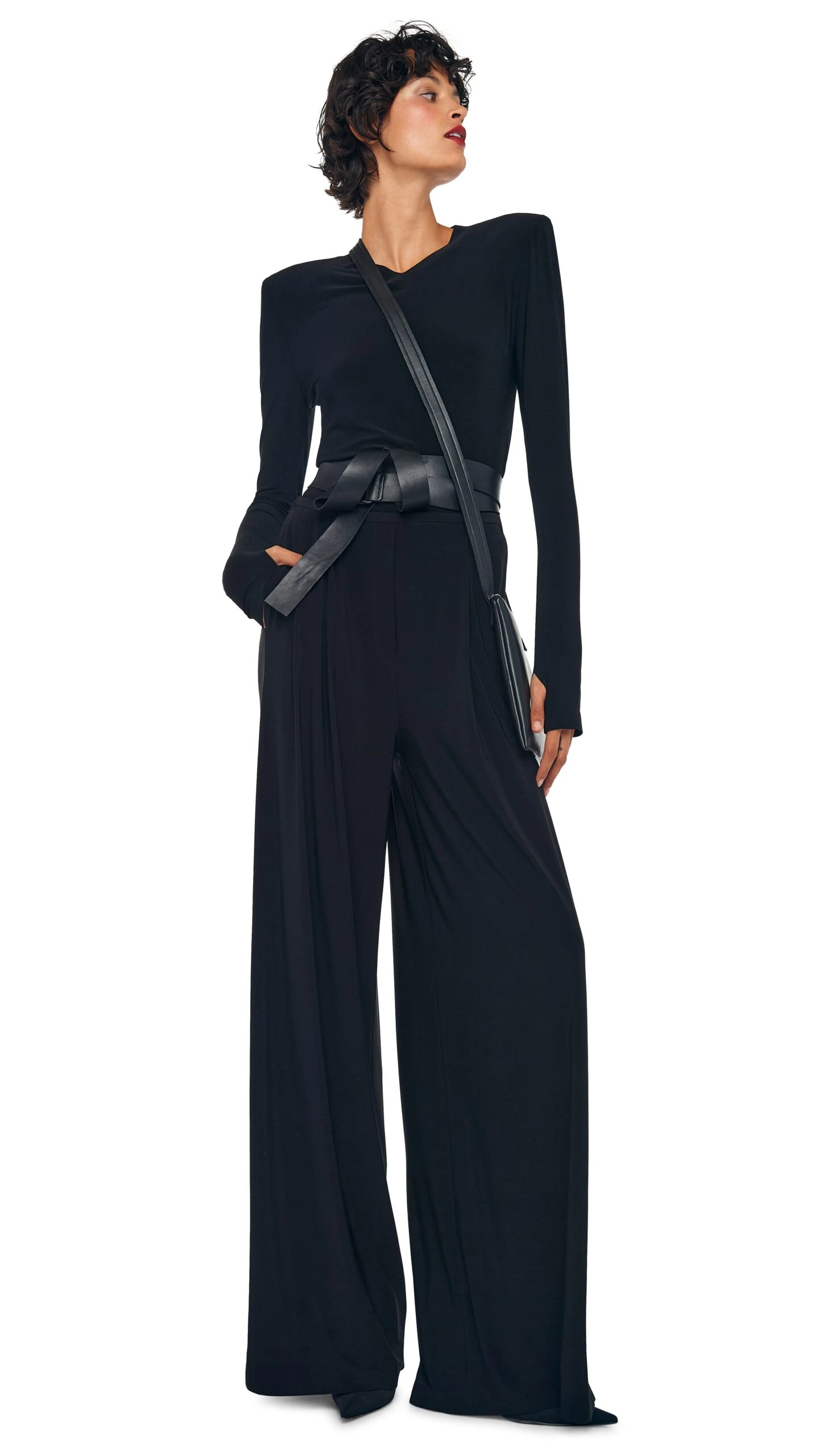 LONG SLEEVE SHOULDER PAD V NECK TOP 9 LONG SLEEVE SHOULDER PAD V NECK TOP - Image 9