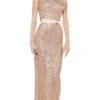DROP SHOULDER FITTED GOWN W/ SIDE SLIT