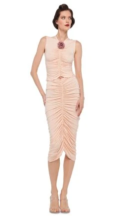 SLEEVELESS V NECK SHIRRED FRONT TOP