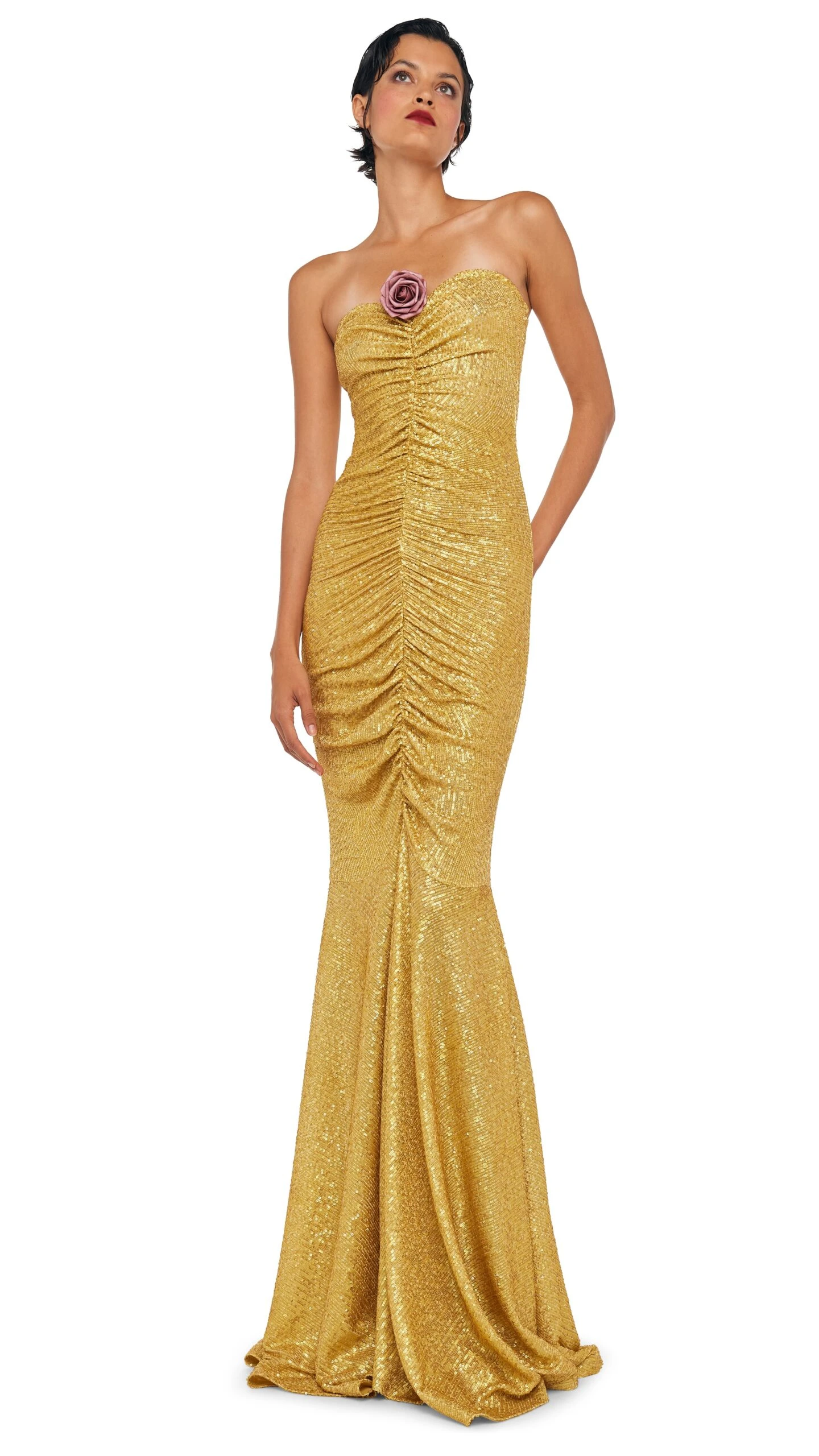 STRAPLESS SHIRRED FRONT FISHTAIL GOWN 1 STRAPLESS SHIRRED FRONT FISHTAIL GOWN