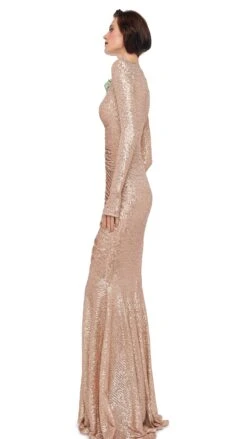 LONG SLEEVE V NECK SHIRRED FRONT FISHTAIL GOWN 10 LONG SLEEVE V NECK SHIRRED FRONT FISHTAIL GOWN -Norma Kamali 8 28 24nk08542