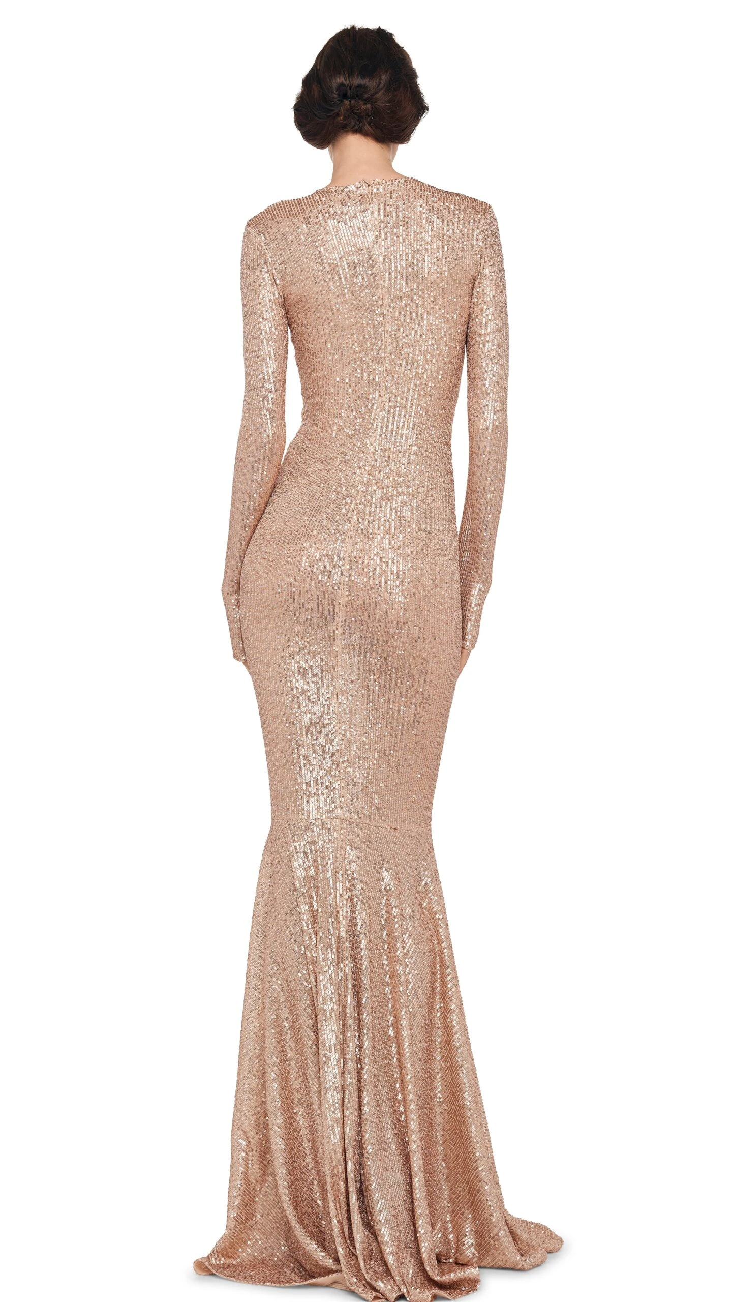 LONG SLEEVE V NECK SHIRRED FRONT FISHTAIL GOWN 4 LONG SLEEVE V NECK SHIRRED FRONT FISHTAIL GOWN - Image 4