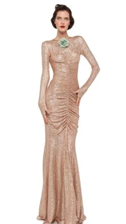 LONG SLEEVE V NECK SHIRRED FRONT FISHTAIL GOWN 12 LONG SLEEVE V NECK SHIRRED FRONT FISHTAIL GOWN -Norma Kamali 8 28 24nk08571