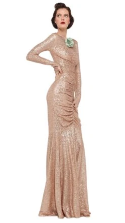 LONG SLEEVE V NECK SHIRRED FRONT FISHTAIL GOWN 14 LONG SLEEVE V NECK SHIRRED FRONT FISHTAIL GOWN -Norma Kamali 8 28 24nk08573