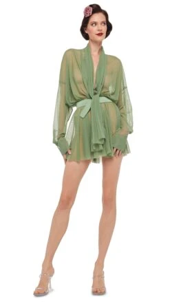 SUPER OS BF NK SHIRT FLARED MINI DRESS W/ BOW -Norma Kamali 8 28 24nk14518