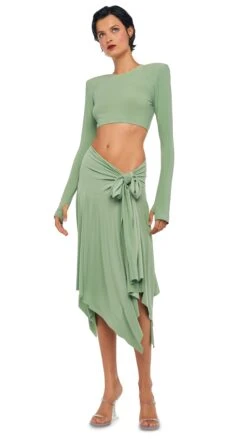 CROPPED SHOULDER PAD LONG SLEEVE CREW TOP