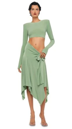 CROPPED SHOULDER PAD LONG SLEEVE CREW TOP -Norma Kamali 8 28 24nk14984 e8680b43 828a 44b5 817c ca9f0019214c