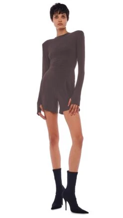 SHOULDER PAD LONG SLEEVE CREW TOP